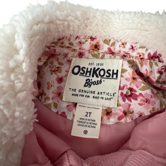 OshKosh B’gosh Pink Corduroy Sherpa Jacket 2T Toddler Barbiecore Cozy Winter - Picture 3 of 7
